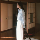 SIPT7163 Washed Half-Banding Slacks_White