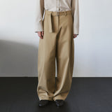 SIPT7215 Belted Curved Cotton Pants_Beige