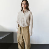 SIPT7215 Belted Curved Cotton Pants_Beige