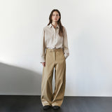 SIPT7215 Belted Curved Cotton Pants_Beige