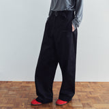 SIPT7215 Belted Curved Cotton Pants_Black