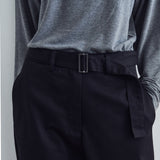 SIPT7215 Belted Curved Cotton Pants_Black