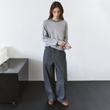 SIPT7215 Belted Curved Cotton Pants_Charcoal