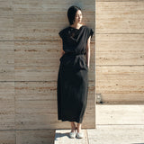 SIST9065 Floral Linen Skirt_Black