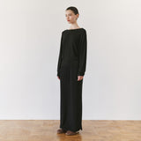 SIST9074 Waffle Elastic-Waist Long Skirt_Black