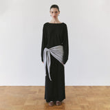 SIST9074 Waffle Elastic-Waist Long Skirt_Black
