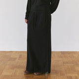 SIST9074 Waffle Elastic-Waist Long Skirt_Black