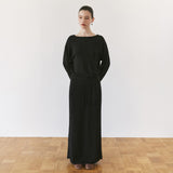 SIST9074 Waffle Elastic-Waist Long Skirt_Black