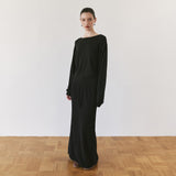 SIST9074 Waffle Elastic-Waist Long Skirt_Black