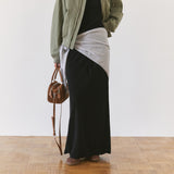 SIST9074 Waffle Elastic-Waist Long Skirt_Black