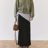 SIST9074 Waffle Elastic-Waist Long Skirt_Black