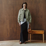 SIST9074 Waffle Elastic-Waist Long Skirt_Black