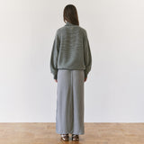 SIST9074 Waffle Elastic-Waist Long Skirt_Melange gray