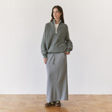 SIST9074 Waffle Elastic-Waist Long Skirt_Melange gray