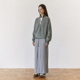 SIST9074 Waffle Elastic-Waist Long Skirt_Melange gray