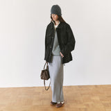SIST9074 Waffle Elastic-Waist Long Skirt_Melange gray