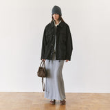 SIST9074 Waffle Elastic-Waist Long Skirt_Melange gray