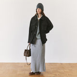 SIST9074 Waffle Elastic-Waist Long Skirt_Melange gray