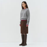 SIST9076 Faux Suede Midi Skirt_Brown