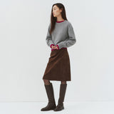 SIST9076 Faux Suede Midi Skirt_Brown
