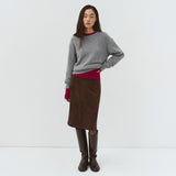 SIST9076 Faux Suede Midi Skirt_Brown