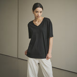SITP5136 Loose Fit V-Neck Short Sleeve T-Shirt_Black