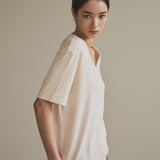 SITP5136 loose-fit V-neck short-sleeve T-shirt_Beige