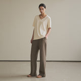 SITP5136 loose-fit V-neck short-sleeve T-shirt_Beige