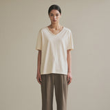 SITP5136 loose-fit V-neck short-sleeve T-shirt_Beige