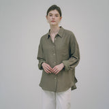 SITP5151 oversized lounge silky shirt_Khaki brown