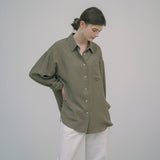SITP5151 oversized lounge silky shirt_Khaki brown