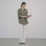 SITP5151 oversized lounge silky shirt_Khaki brown