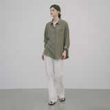 SITP5151 oversized lounge silky shirt_Khaki brown