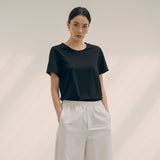 SITP5154 Silkette Loose Fit U-Neck Short Sleeve T-Shirt_Black