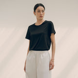 SITP5154 Silkette Loose Fit U-Neck Short Sleeve T-Shirt_Black