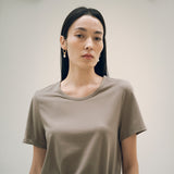 SITP5154 Silkette Loose Fit U-Neck Short Sleeve Tee_Khaki Brown