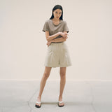 SITP5154 Silkette Loose Fit U-Neck Short Sleeve Tee_Khaki Brown