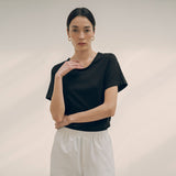 SITP5154 Silkette Loose Fit U-Neck Short Sleeve T-Shirt_Black