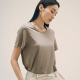 SITP5154 Silkette Loose Fit U-Neck Short Sleeve Tee_Khaki Brown