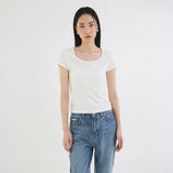 SITP5201 Retro U-Neck Slim Short Sleeve T-Shirt_Ivory