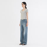 SITP5202 Retro V-Neck Slim Short Sleeve T-Shirt_Melange Gray