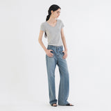 SITP5202 Retro V-Neck Slim Short Sleeve T-Shirt_Melange Gray