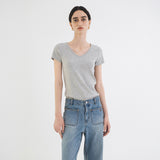 SITP5202 Retro V-Neck Slim Short Sleeve T-Shirt_Melange Gray