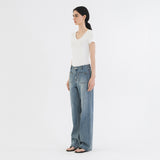SITP5202 Retro V-Neck Slim Short Sleeve T-Shirt_Ivory