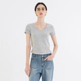 SITP5202 Retro V-Neck Slim Short Sleeve T-Shirt_Melange Gray