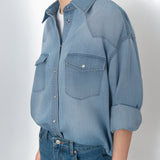 SITP5249 Western oversized denim shirt_Medium blue