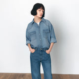 SITP5249 Western oversized denim shirt_Medium blue