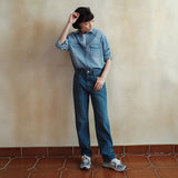 SITP5249 Western oversized denim shirt_Medium blue