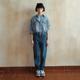 SITP5249 Western oversized denim shirt_Medium blue