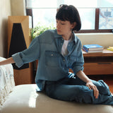 SITP5249 Western oversized denim shirt_Medium blue